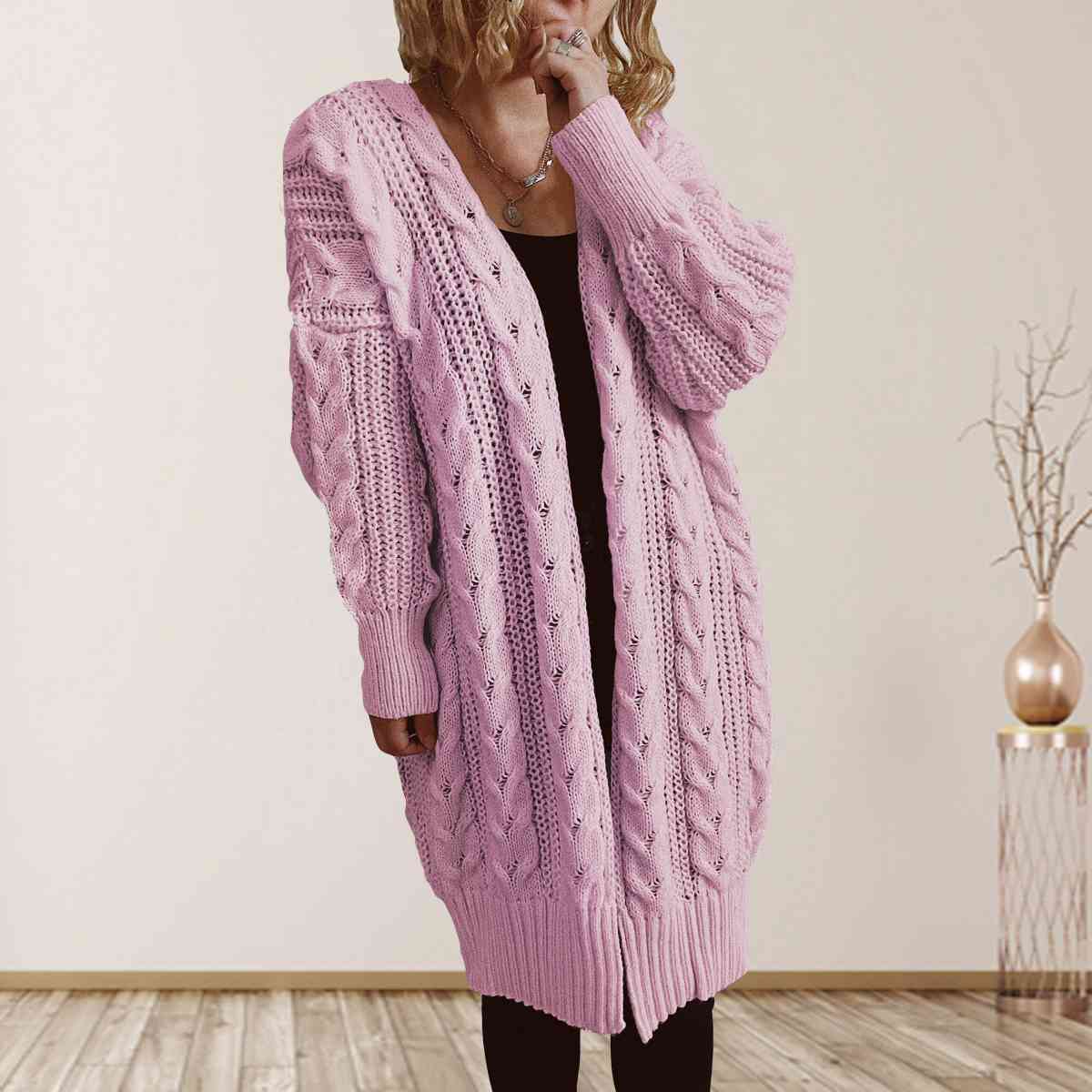 Cable-Knit Open Front Dropped Shoulder Cardigan - T - 6 COLORS -