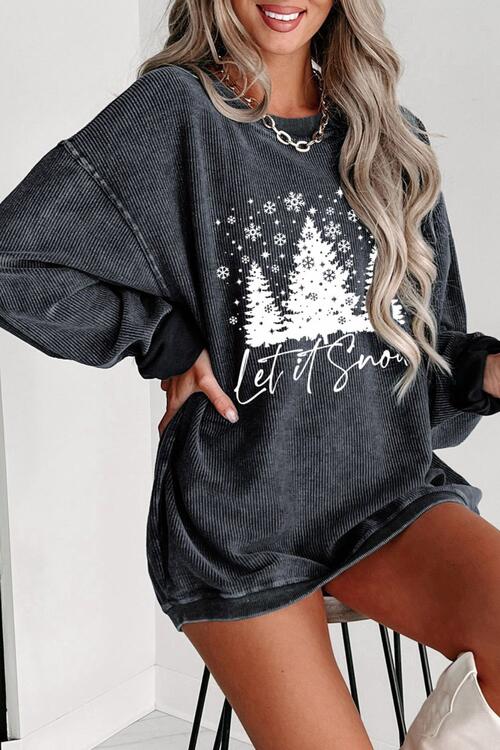 Christmas Tree - Let it Snow -  Graphic Dropped Shoulder Sweatshirt - T - 1 COLOR -