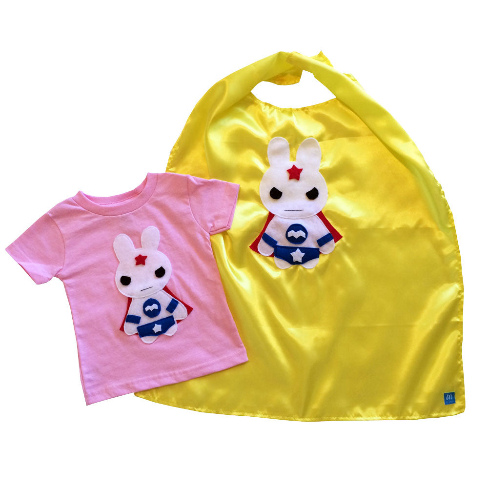 Kids Superhero Cape and Shirt - Team Super Animals - Star Bunny -