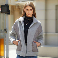 Thumbnail for Long Sleeve Cardigan Zippered Plush Patchwork Women's Jacket - K - 5 COLORS -