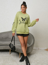 Thumbnail for Butterfly Graphic Drop Shoulder Sweatshirt - T - 1 COLOR -