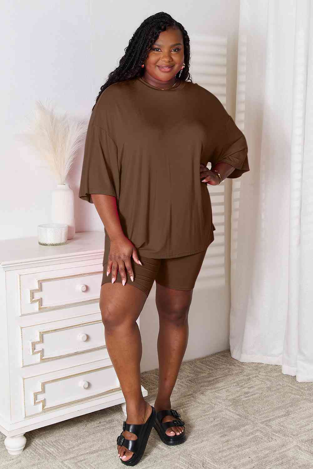 Basic Bae Full Size Soft Rayon Three-Quarter Sleeve Top and Shorts Set - SIZES S THRU 3XL - 2 PCS. - T - 5 COLORS -