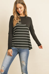 Thumbnail for Riah Fashion - Solid Stripe Contrast Color Block Top - 4 COLORS -