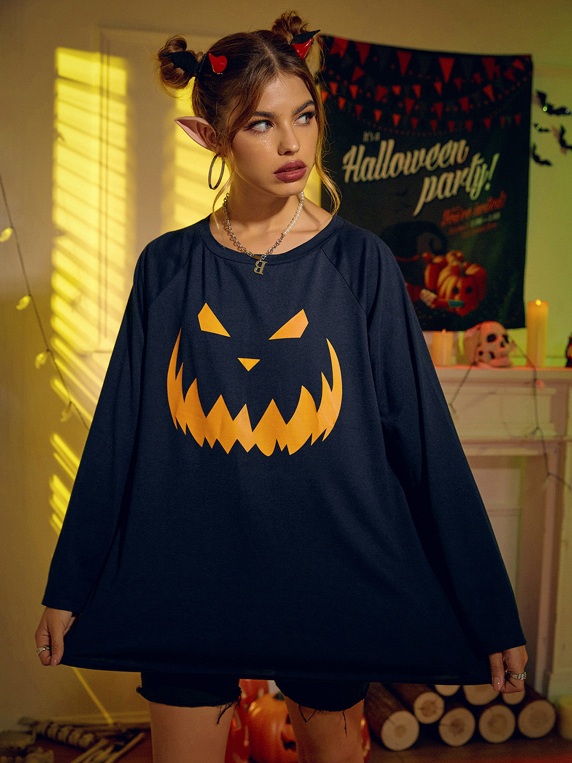 Round Neck Jack-o'-lantern Graphic T-Shirt - T - 1 COLOR -