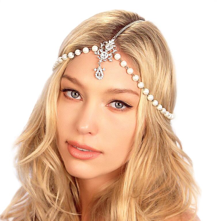 KRISTIN PERRY - Draping Pearls Chain Headpiece - 3 COLORS -