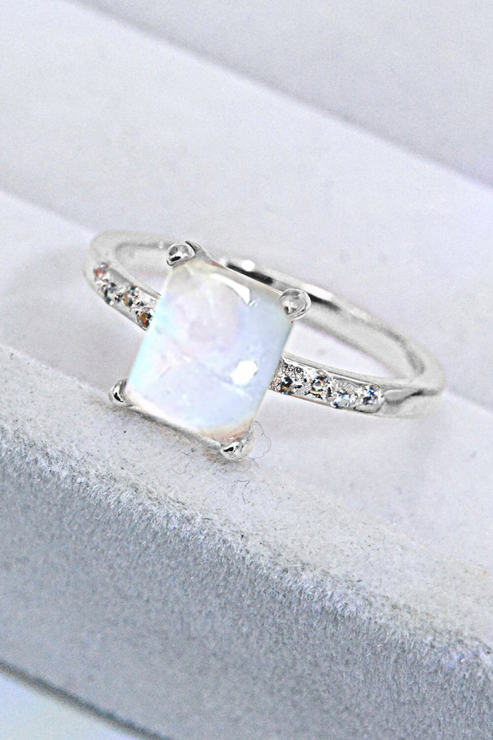 Square Moonstone Ring - T - SIZES 6 THRU 9 - 3 FINISHES -