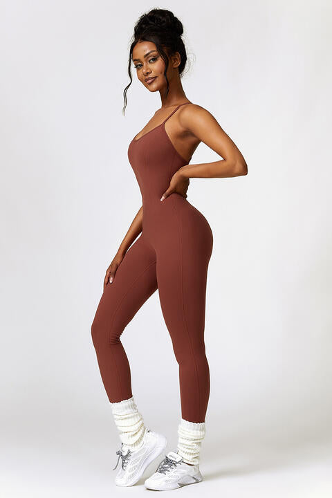 Open Back Spaghetti Strap Sports Jumpsuit - T - 4 COLORS -