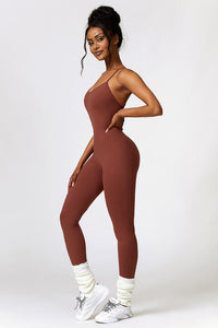 Thumbnail for Open Back Spaghetti Strap Sports Jumpsuit - T - 4 COLORS -