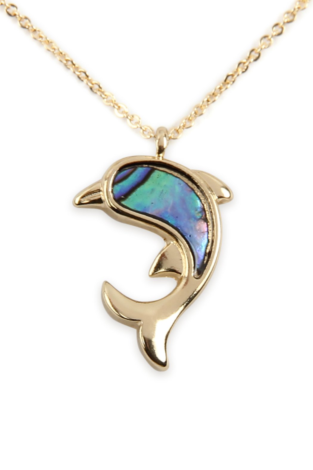 Riah Fashion - Abalone Dolphin Pendant Necklace - 2 FINISHES -