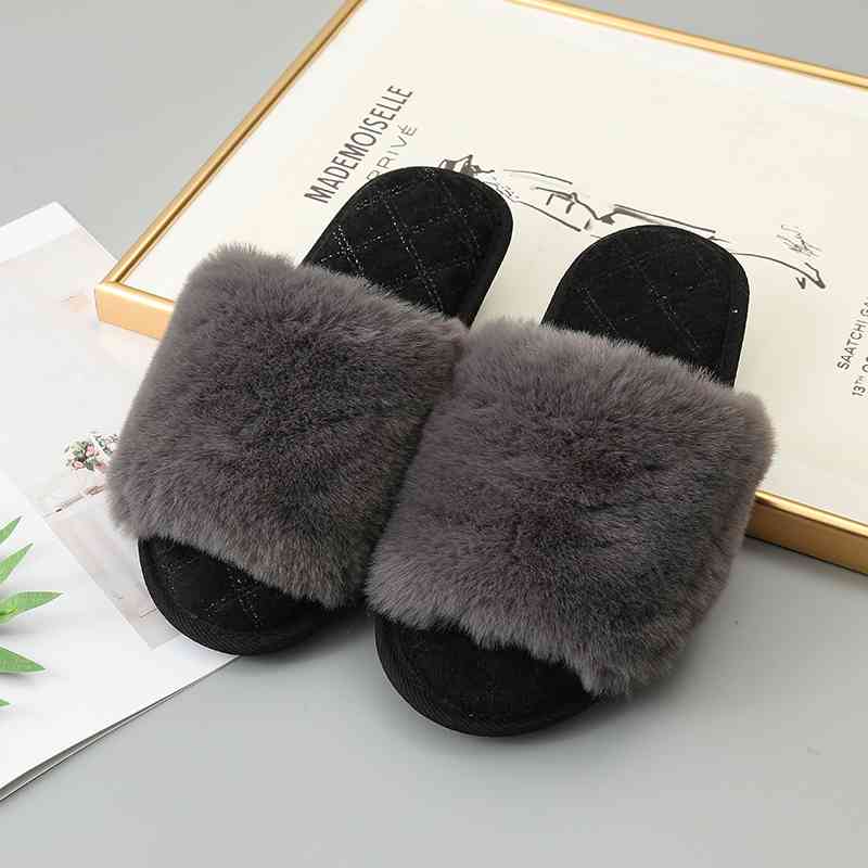 Faux Fur Open Toe Slippers - T - 5 COLORS -