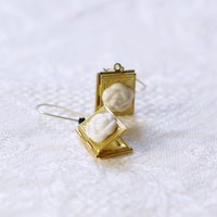 Thumbnail for Porcelain Camellia Yellow Brass Book Locket Earrings -