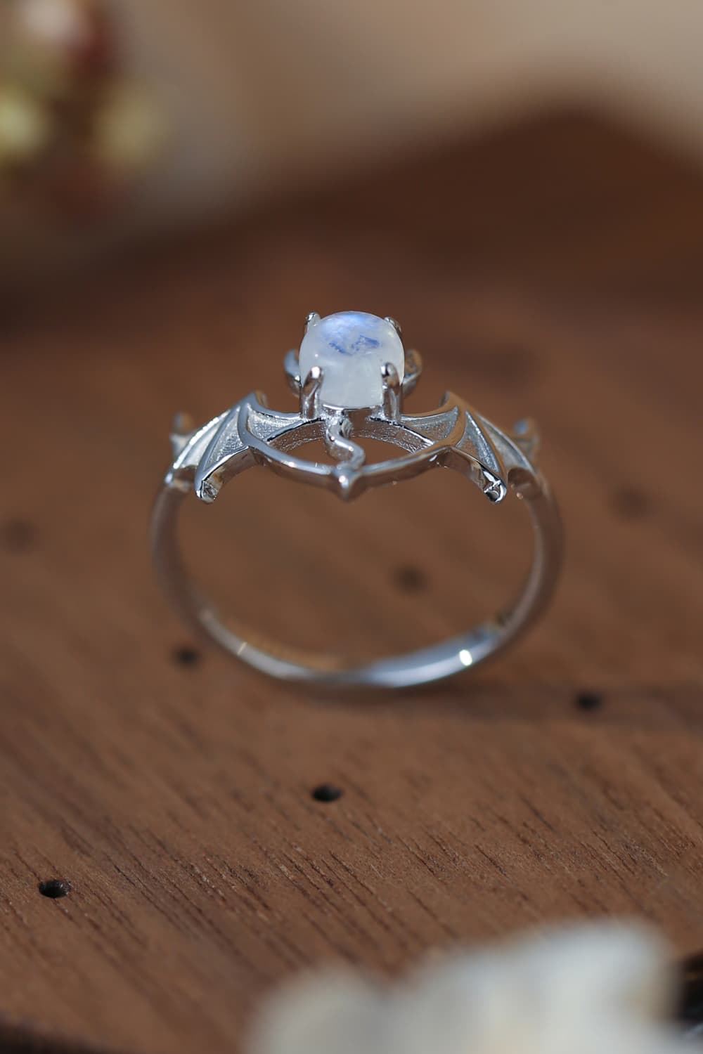 Moonstone Bat 925 Sterling Silver Ring - T - SIZES 6 THRU 9 -