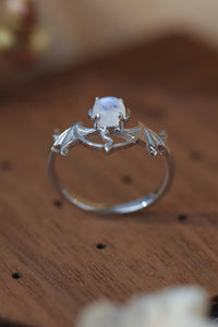 Thumbnail for Moonstone Bat 925 Sterling Silver Ring - T - SIZES 6 THRU 9 -