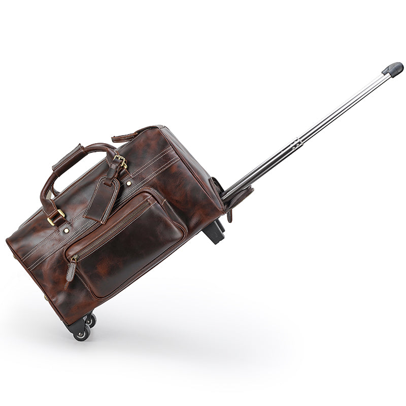 Leather Trolley Bag - Wheeled Leather Duffle Bag - [5-8 DAY DELIVERY]  - 1 COLOR -