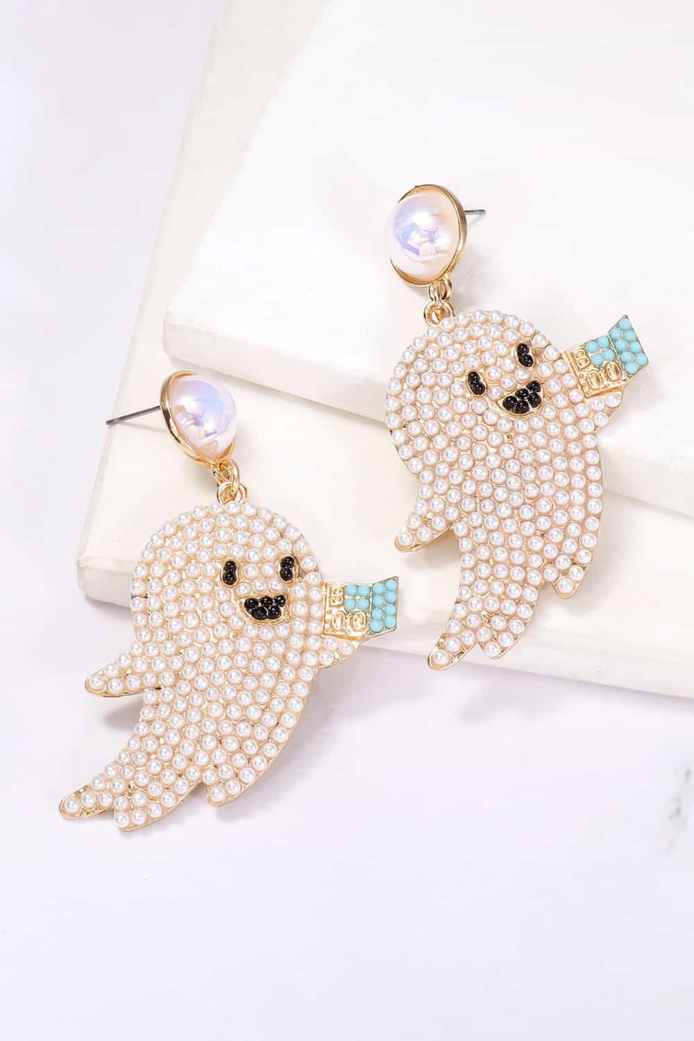 Ghost Shape Synthetic Pearl Dangle Earrings - T - 3 COLORS -