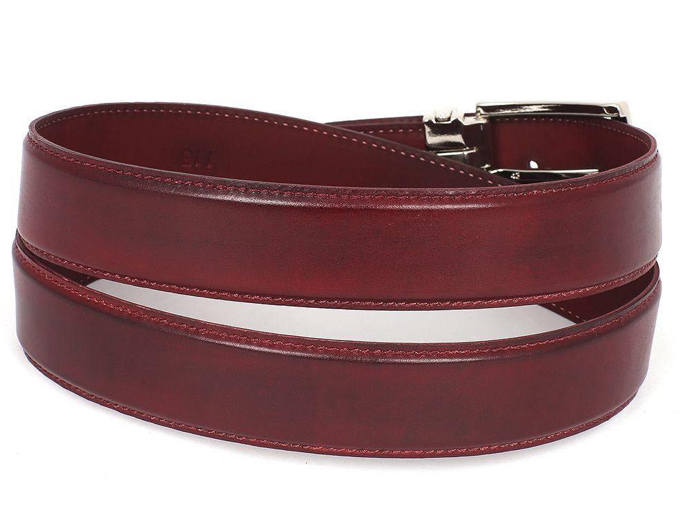 PAUL PARKMAN - Men's Leather Belt Hand-Painted Bordeaux -