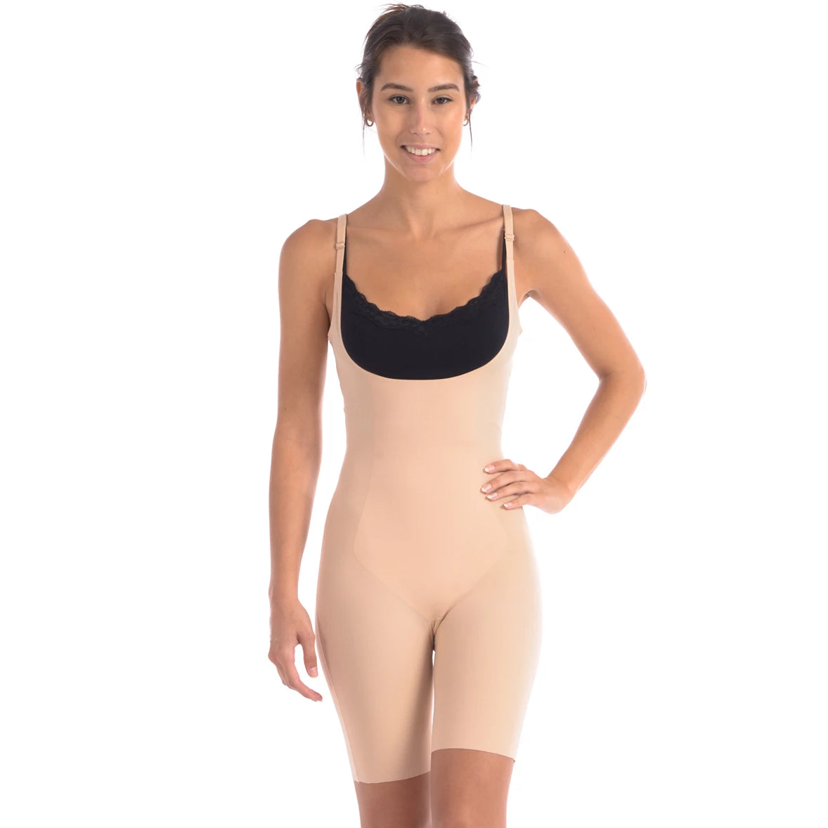 Wear Your Own Bra Bodysuit Shaper With Targeted Double Front Panel Nude -