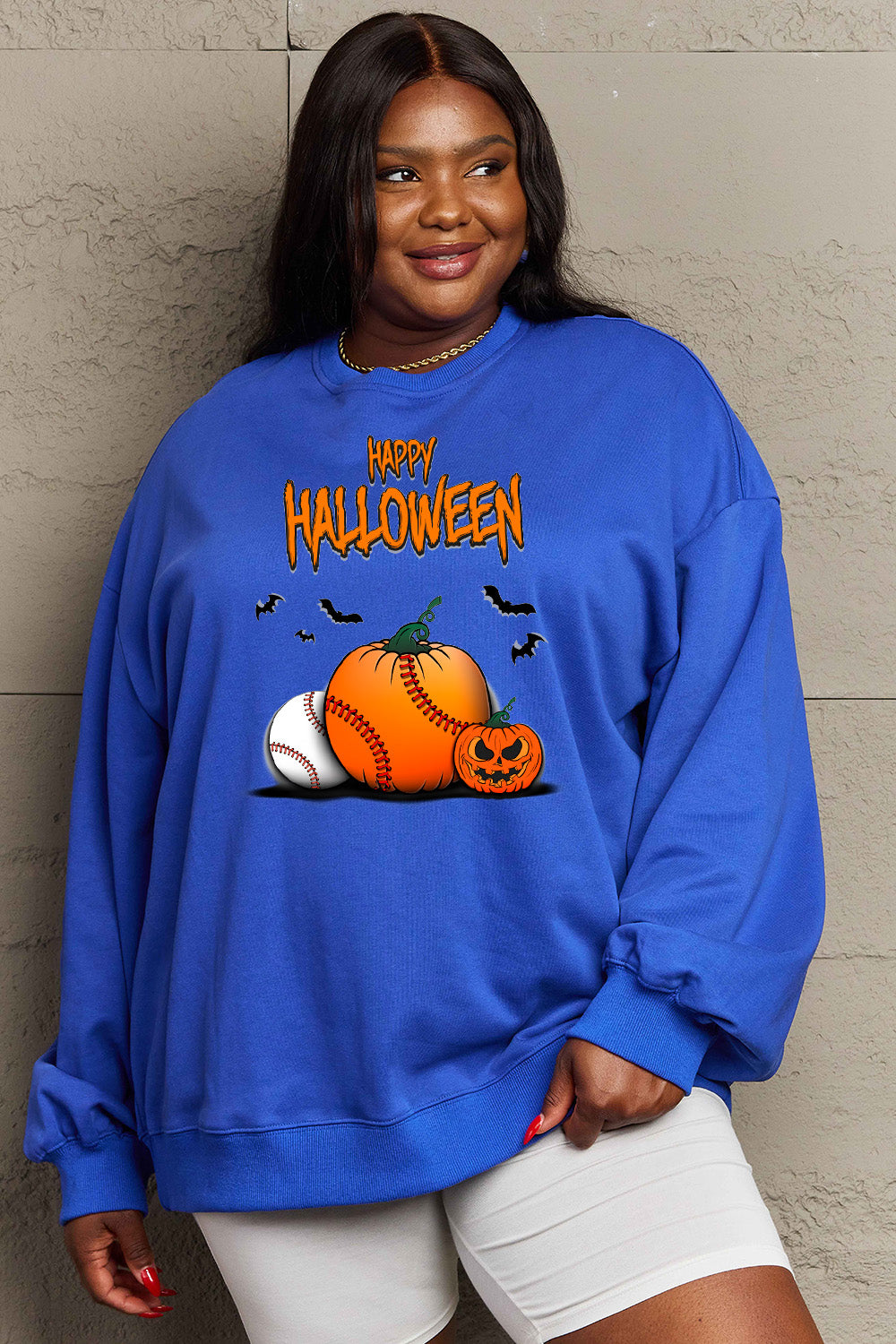 Simply Love Full Size HAPPY HALLOWEEN Graphic Sweatshirt - SIZES S THRU 3XL - T - 6 COLORS -