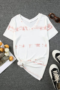 Thumbnail for Tie-Dye V-Neck Short Sleeve T-Shirt - T - 1 COLOR -