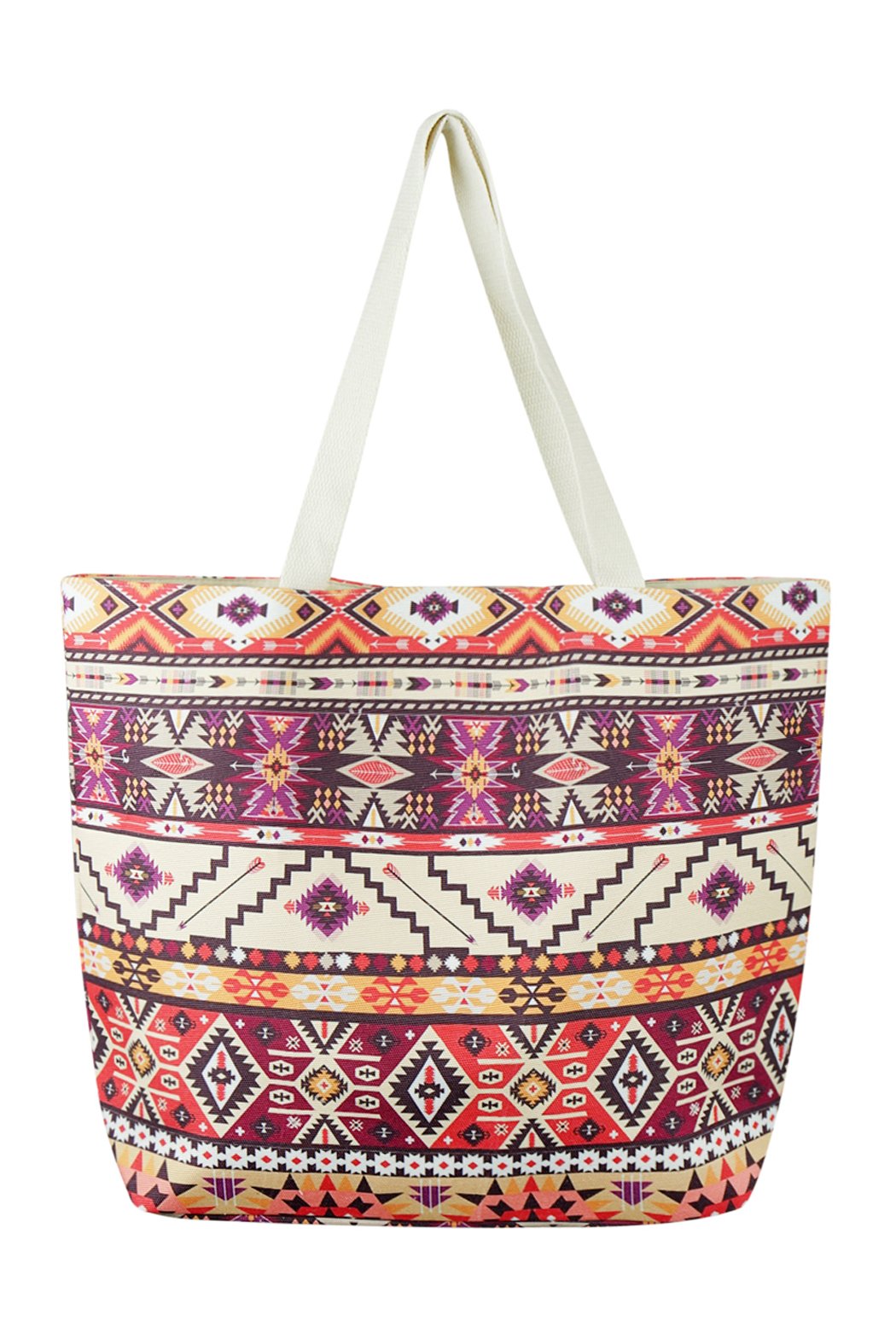 Riah Fashion - Red Bean Aztec Pattern Tote Bag -