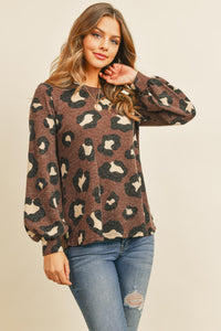 Thumbnail for Riah Fashion - Puff Sleeved Leopard Print Top - 4 COLORS -