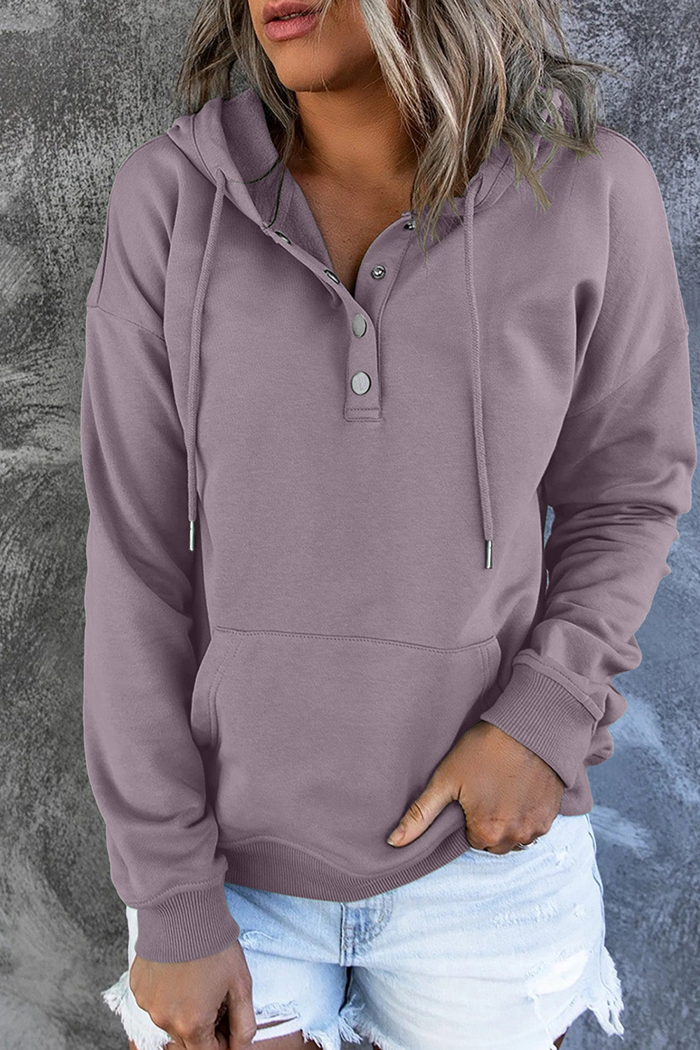 Dropped Shoulder Long Sleeve Hoodie with Pocket - T - 9 COLORS -