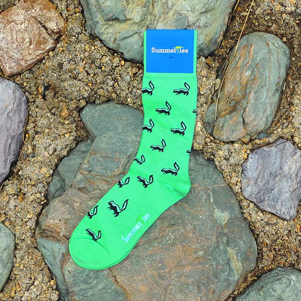 Summer Ties - Skunk Socks - Black on Green - Men's Mid Calf - 1 COLOR -