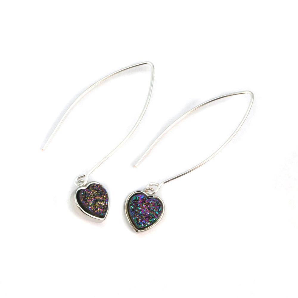 Christy Jean - Heart Long Druzy Earrings - 5 COLORS -