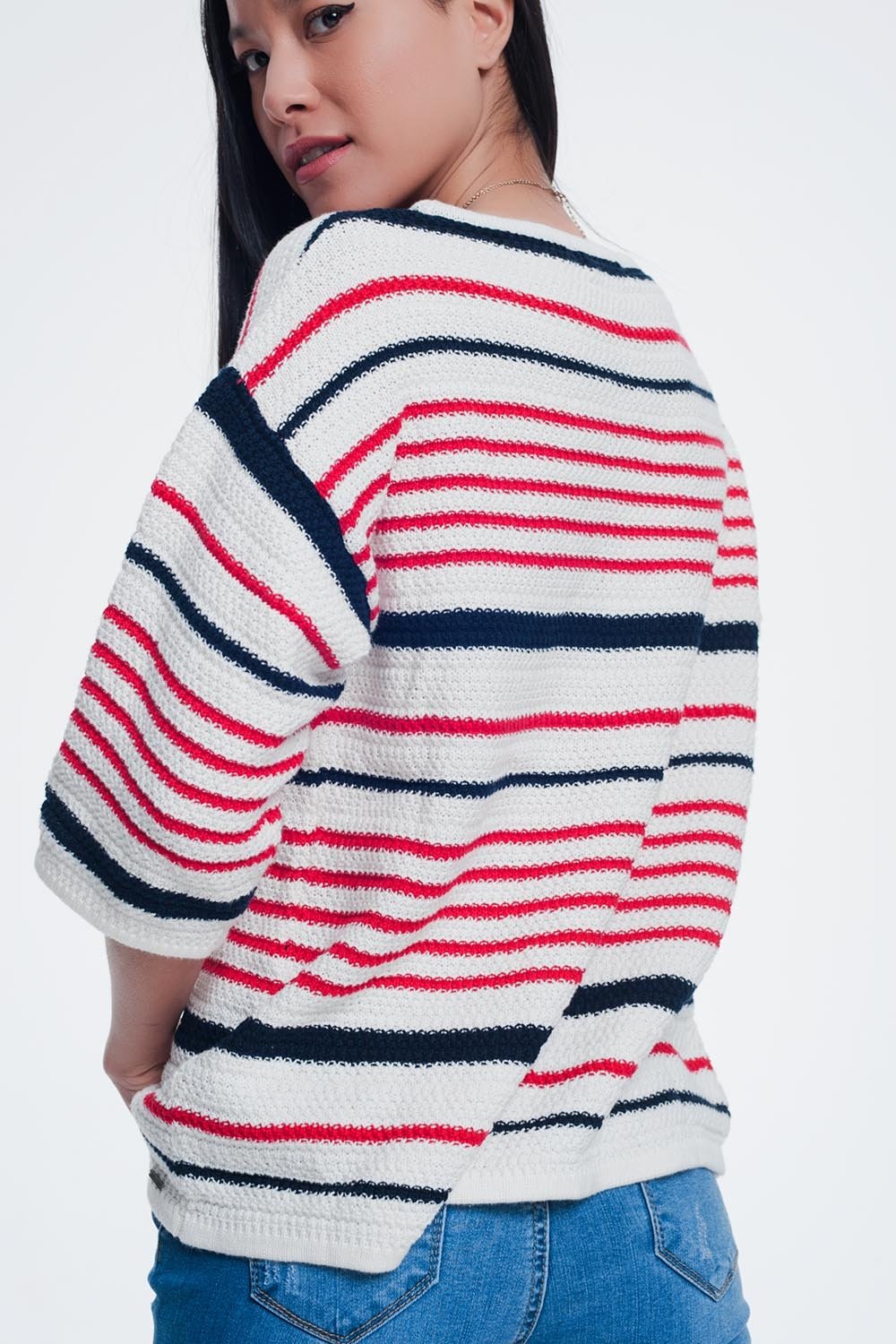 Q2 - Knitted Striped Sweater in Cream Color - SM., M. ONLY - 1 COLOR -