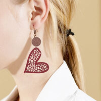 Thumbnail for Faux Leather Iron Hook Heart Earrings - T - 3 COLORS -