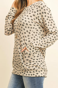 Thumbnail for Riah Fashion - Animal Print Rib Detail Long Sleeved Pocket Top - 3 COLORS -