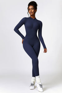 Thumbnail for Half Zip Long Sleeve Active Jumpsuit - T - 5 COLORS -