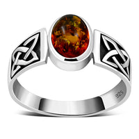 Thumbnail for Creidne - Celtic Baltic Amber Sterling Silver Ring - 8 SIZES -