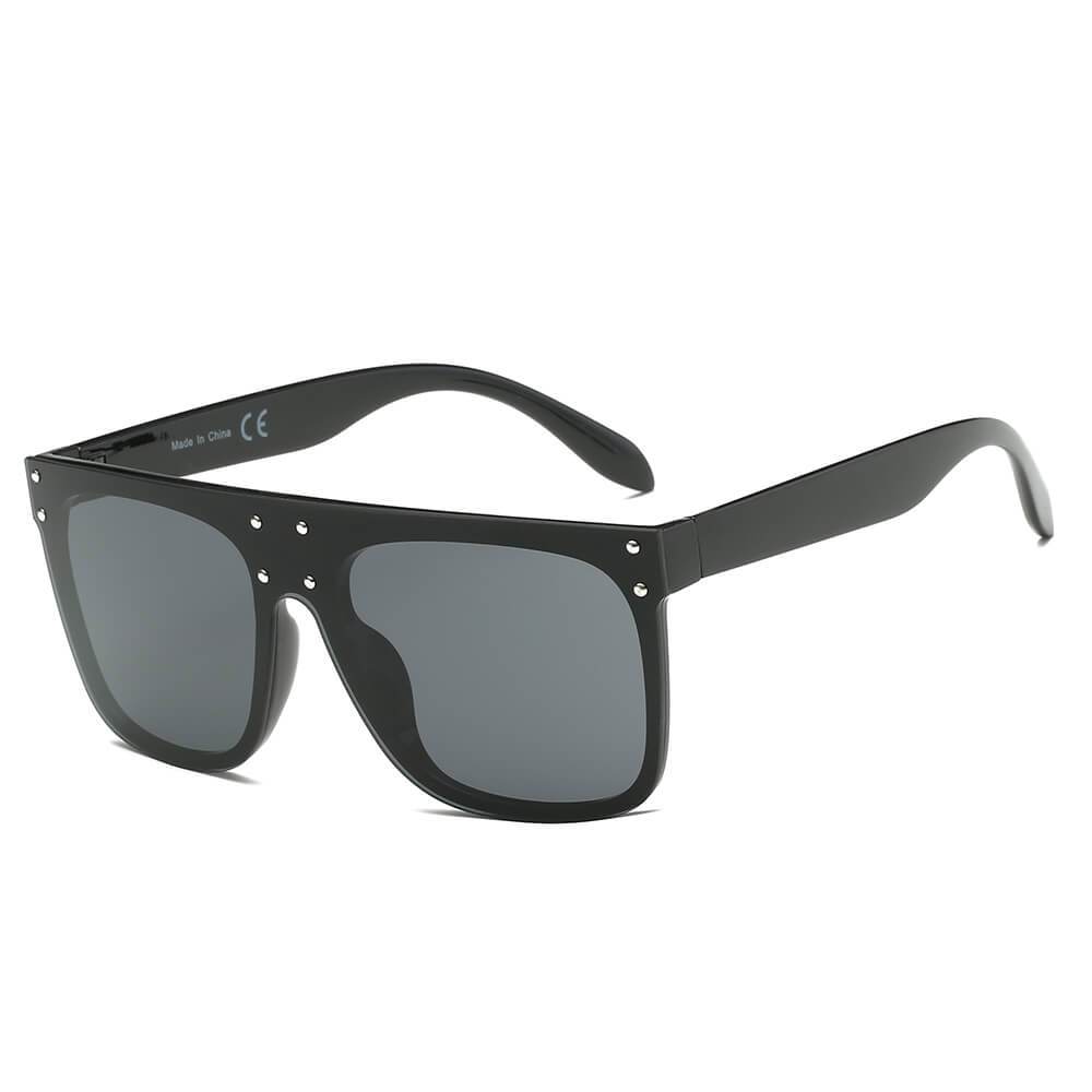 Akron | S2060 - Flat Top Oversize Mirrored Square Sunglasses Circle - 4 COLORS -