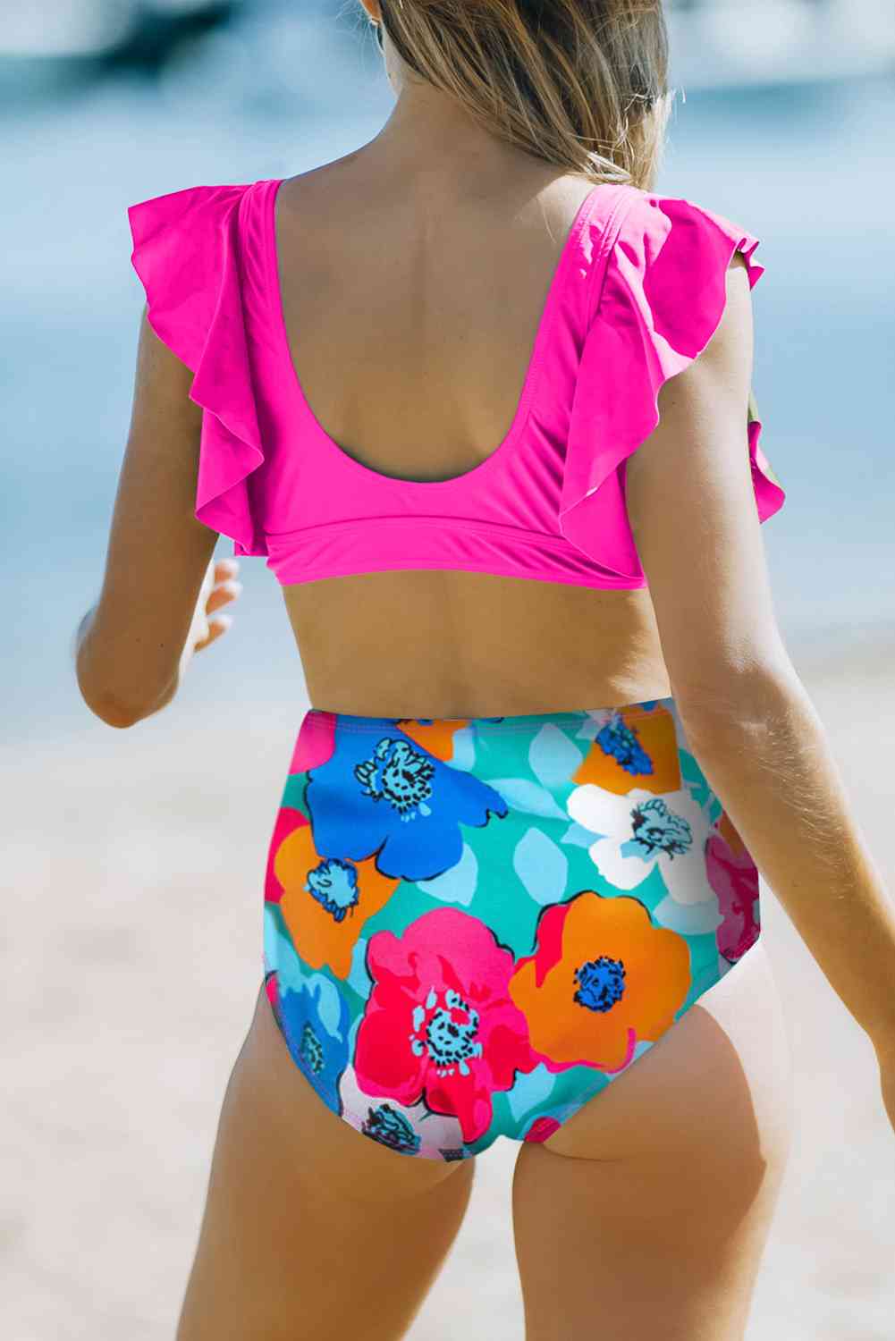 Cropped Swim Top and Floral Bottoms Set - 1 COLOR -