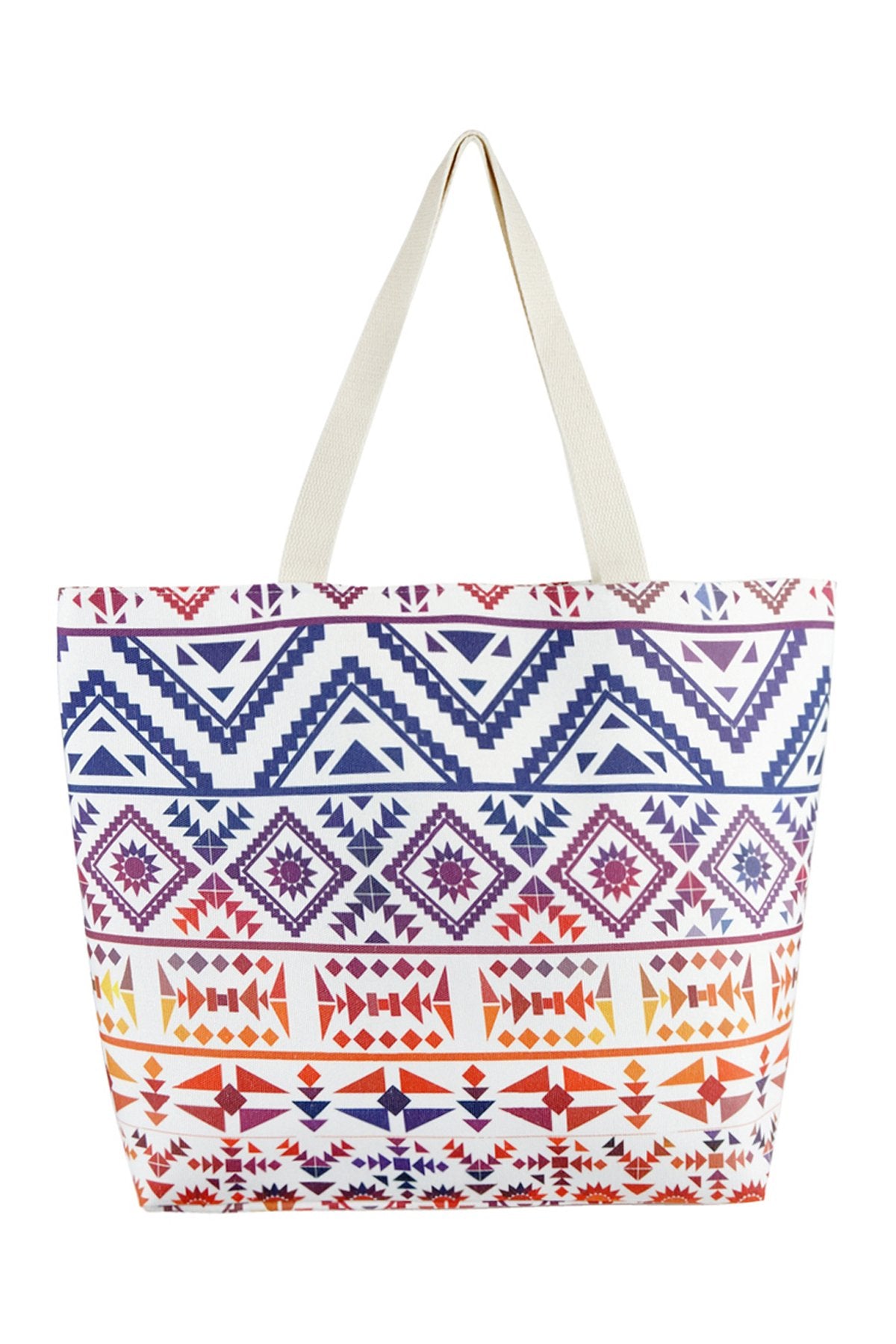 Riah Fashion- Navy Red Colorful Tribal Tote Bag - 1 COLOR -