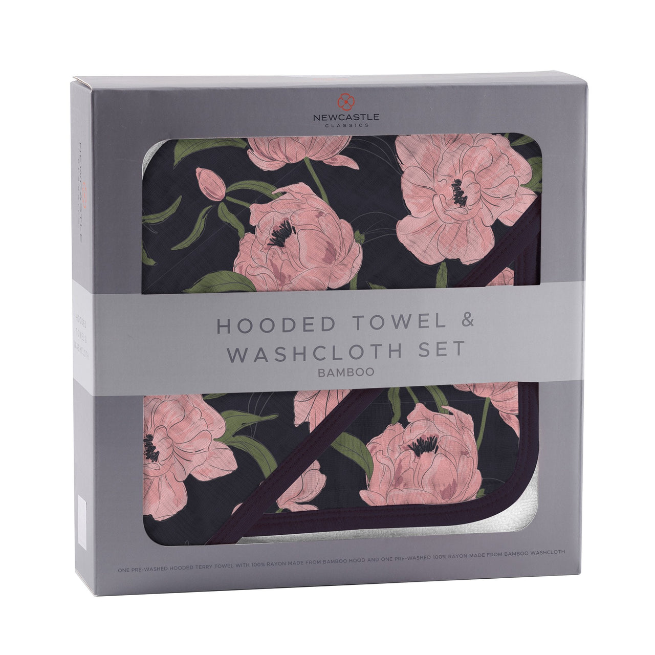 Peonies Hooded Towel and Washcloth Set -