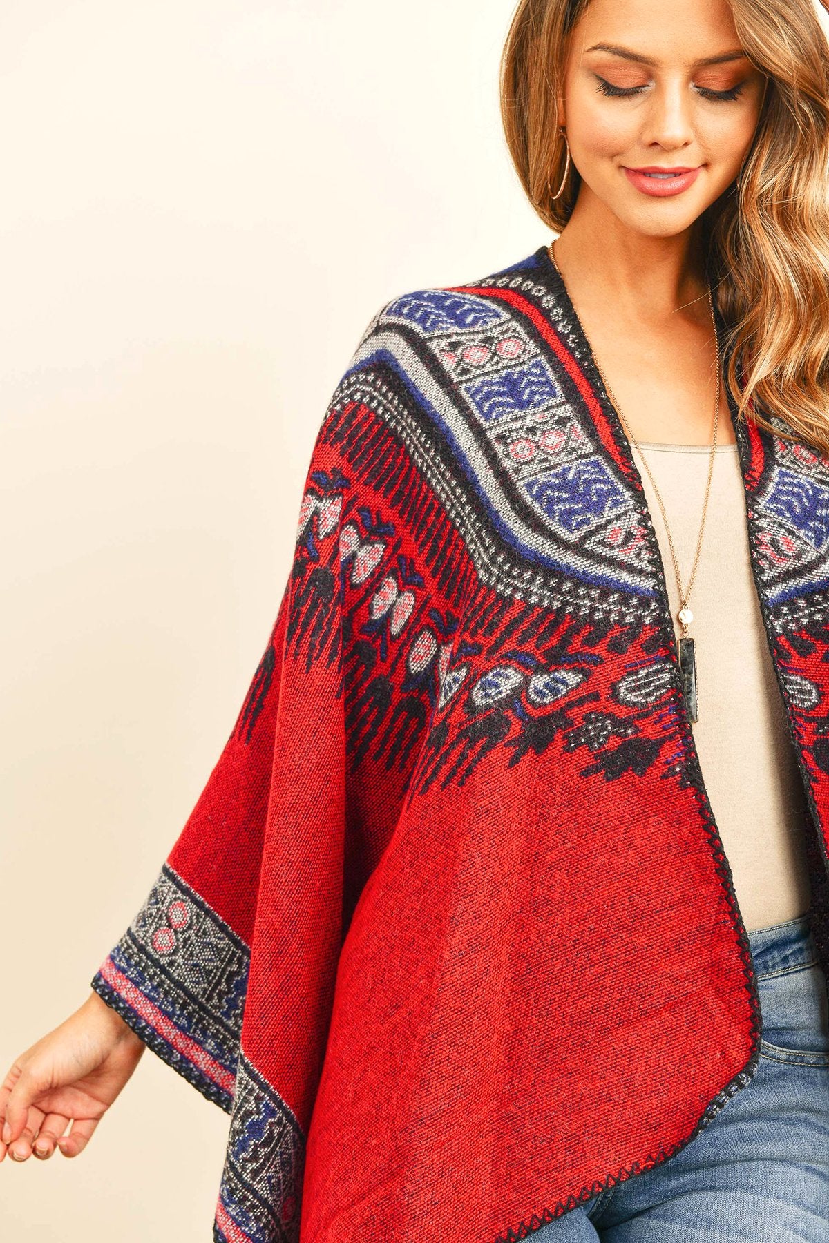 Riah Fashion - Native American Pattern Open Front Kimono - 1 COLOR -