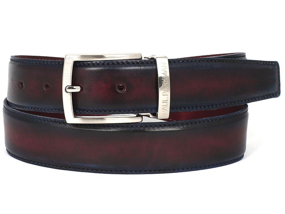 PAUL PARKMAN - Men's Leather Belt Dual Tone Navy & Bordeaux -