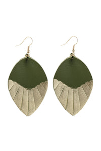 Thumbnail for Leaf Tassel Gold Leather Teardrop Hook Earring - 7 COLORS -