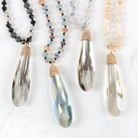 Thumbnail for Riah Fashion - Teardrop Glass Rondelle Bead Necklace - 5 COLORS