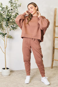 Thumbnail for Zenana Lantern Sleeve Sweatshirt and Drawstring Sweatpants Set - 2 PCS. - T - 1 COLOR -