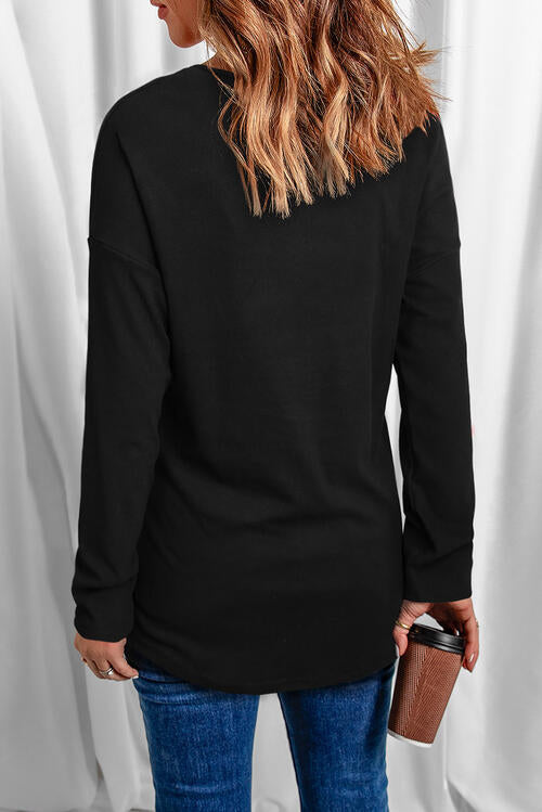 Graphic Reindeer V-Neck Long Sleeve Top - T - 1 COLOR -