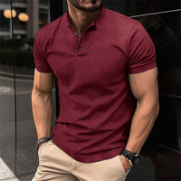 Thumbnail for New Men's Button Henley Collar Sports Polo Shirt - K - 5 COLORS -