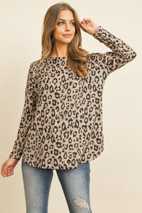 Thumbnail for Riah Fashion - Long Sleeve Animal Print Rounded Hem Top - 2 COLORS -