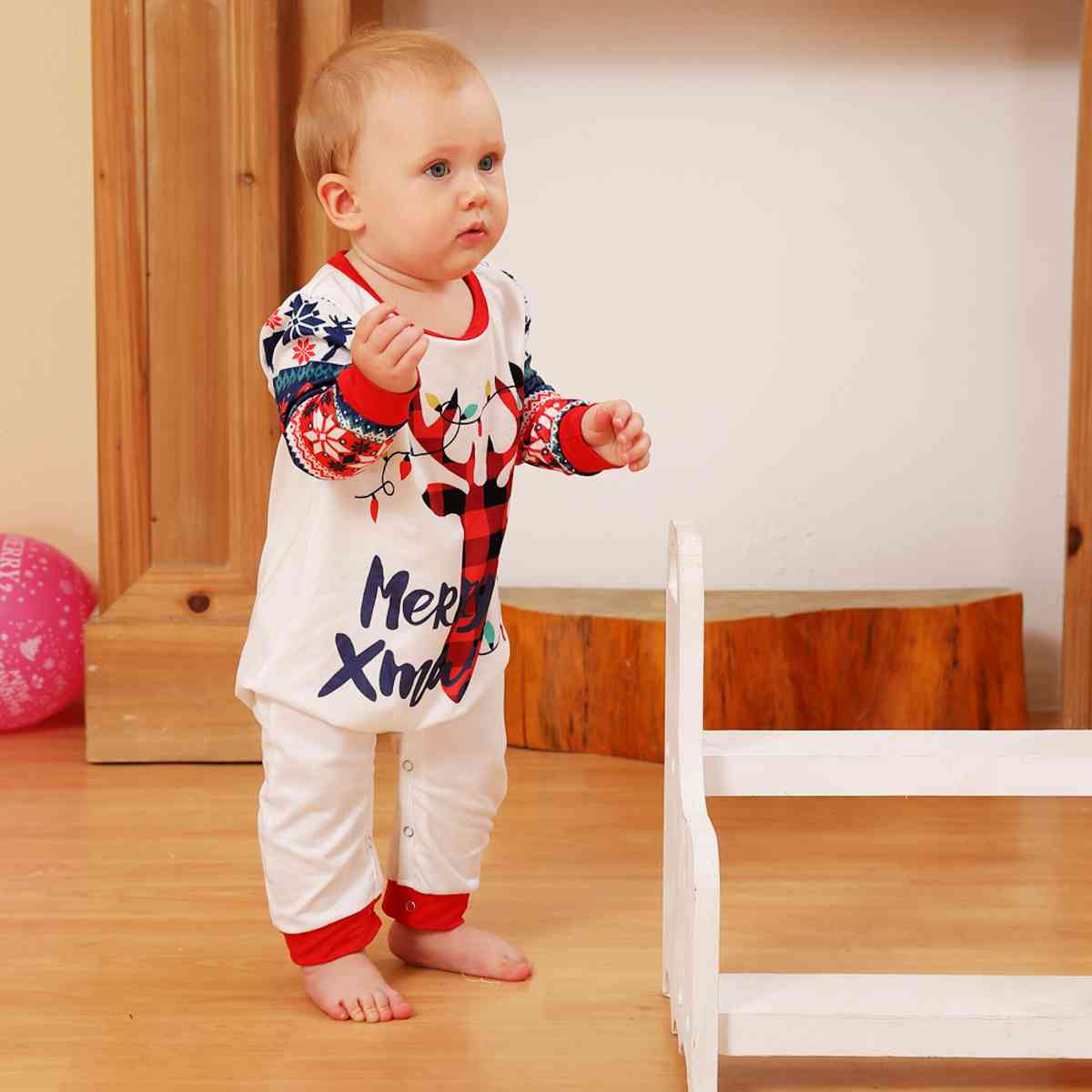 BABY MERRY XMAS Reindeer Graphic Jumpsuit - T -