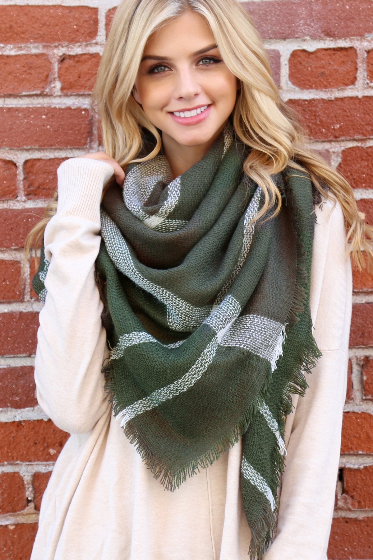 Riah Fashion - Colorblock Fringed Blanket Scarf -