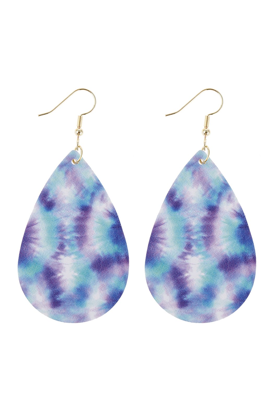 Abstract Blue Violet Printed Leather Teardrop Hook Earrings -