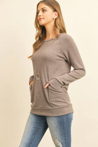 Thumbnail for Riah Fashion - Knit Front Pocket Long Sleeved Top - 2 COLORS -