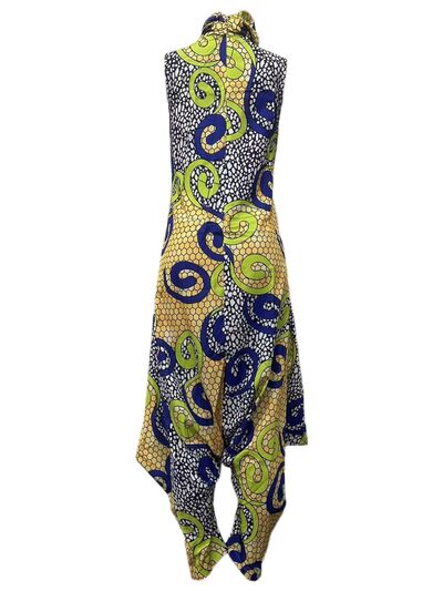 Printed Turtleneck Sleeveless Jumpsuit with Pockets - T - 1 COLOR -